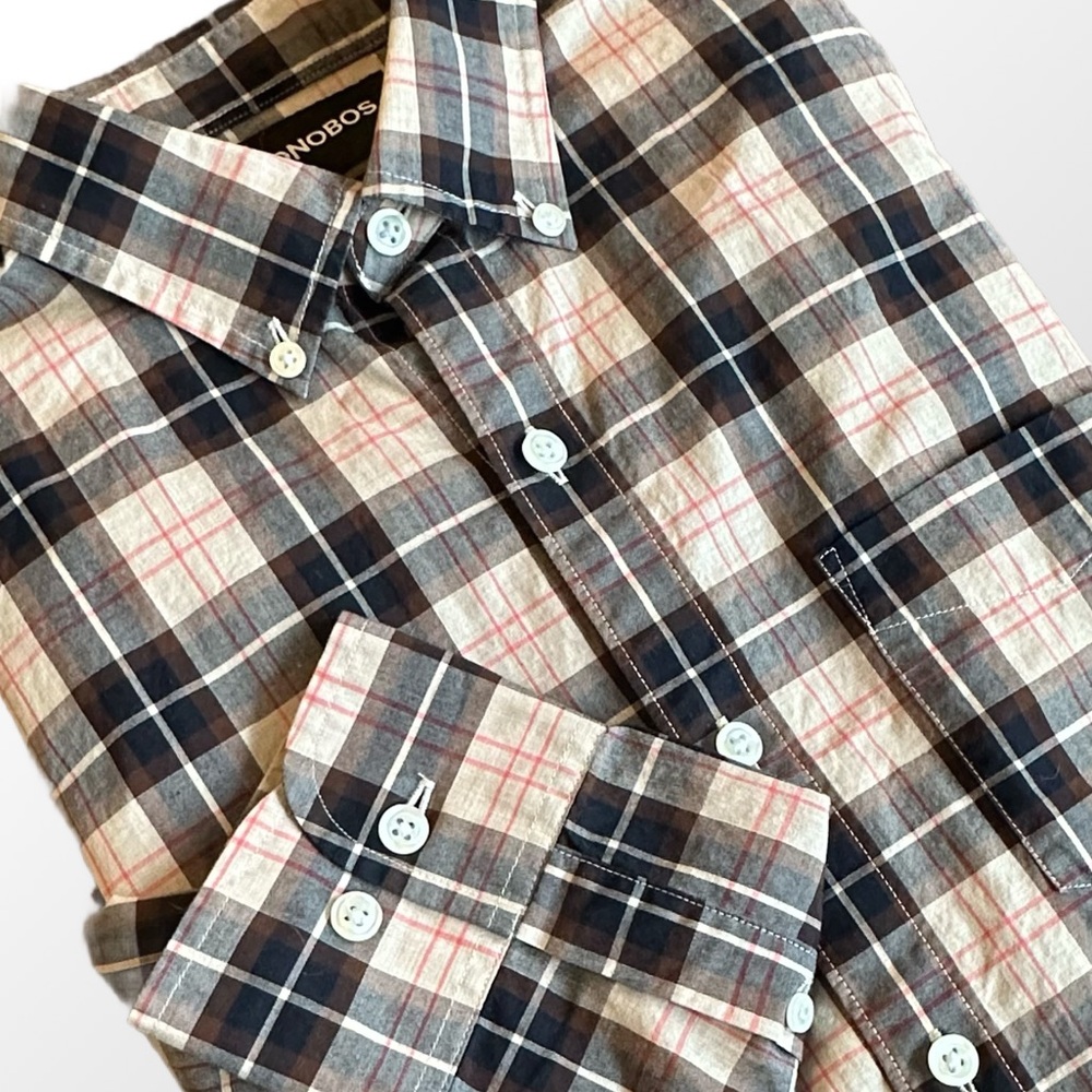 Bonobos‎ Shirt Men’s Small Black & Cream  Plaid Slim Fit Button Down Long Sleeve